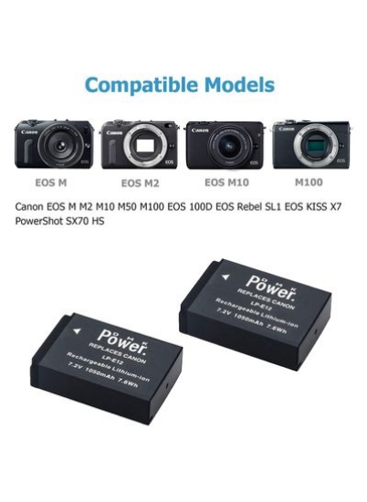 DMK Power 2 x LP-E12 Battery 1050 mAh 2 x Battery Box سازگار با دوربین های Canon EOS M/100D/EOSM/EOS100D و غیره