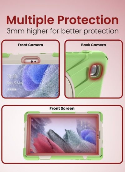 قاب محافظ رنگی مقاوم ضد ضربه Moxedo با پایه چرخشی 360، بند شانه، جای قلم برای کودکان سازگار برای Samsung Galaxy Tab A7 Lite 8.7 اینچ 2021 (T220/T225) - Matcha Green