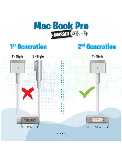 جایگزینی MacBook Pro 13&quot; 2012-2015 Charger 60W T-Tip Magnetic-2 Charger with Fast Charging Magnetic Connection Compatible Retina Air White