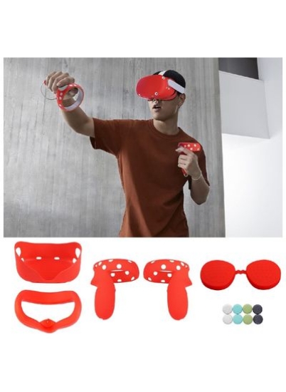 لوازم جانبی Oculus Quest 2 پوشش سیلیکونی پوشش پوسته بند دسته سیلیکونی پوشش لنز محافظ ترکیبی با دستگیره 8 تکه قرمز