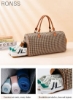 کیف دوفل با ظرفیت بزرگ مدل Houndstooth کیف دستی چمدانی شیک و رترو با جداسازی کفش های جداکننده کیف کراس بادی برای زنان تناسب اندام سفر ورزشی قهوه ای
