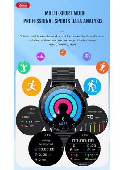 ساعت هوشمند XO W3 PRO با طراحی عملکردی هوشمند ضد آب IP68 با نظارت بر ضربان قلب و حالت‌های چندگانه برای استفاده روزانه. (نقره)