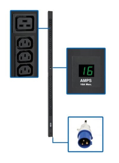 Tripp Lite 3.7kW تک فاز PDU اندازه گیری محلی 32-C13 6-C19 IEC309 16A آبی 16A 0U عمودی