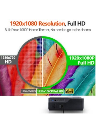 پروژکتور FSPEED HD LED 1920*1080P پشتیبانی از ویدئوهای 50 اینچی تا 300 اینچی با HDMI/USB/AV/SD/VGA برای جلسات اداری روزانه قهوه و قلیان‌فروشی سینما تلویزیون بازی PS5