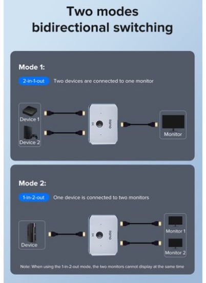 سوئیچ HDMI 2.1 سوئیچ Ultra HD 8K دو جهته HDMI Splitter 4K@120Hz، 8K@60Hz انتخاب سوئیچر آلومینیومی HDMI برای PS4/PS5 Xbox Roku Apple TV Fire Stick Sony TV