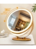 آینه آرایش روشویی با چراغ، آینه LED قابل تنظیم نور 3 رنگ، کنترل لمسی، چرخش 360 درجه، آینه گرد روشن با وضوح بالا برای میز میز اتاق خواب