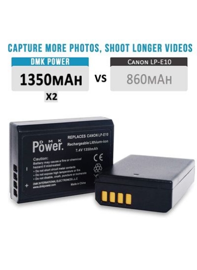 باتری DMK Power LP-E10 (1350mAh) با شارژر سریع سریع باتری سازگار با C&#39; EOS Rebel T3، T5، T6، T7، K&#39; X70، T100، EOS 1100D، EOS 1200D، EOS 1300D و غیره،