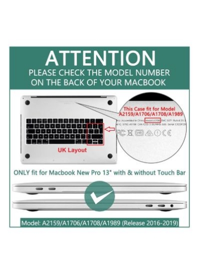 قاب محافظ سخت پوسته UK چینش صفحه کلید عربی انگلیسی سازگار برای MacBook New Pro 13 اینچی مدل A1706 A1708 A2159 A1989 با نوار لمسی و شناسه لمسی نسخه قرمز شرابی 2016 تا 2019