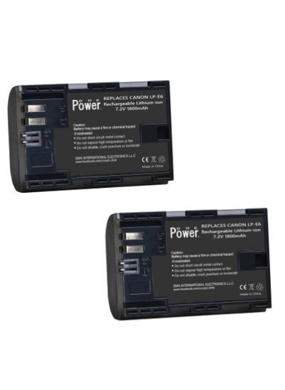 DMK POWER LP-E6 LP-E6N دوربین 1800 میلی آمپری باتری 2-PACK سازگار با Canon EOS 5D Mark II Mark III Mark IV 5DS 5DS R 6D 60D 60Da 6D Mark II 7D 7D Mark II 70D 80D X1C RXC