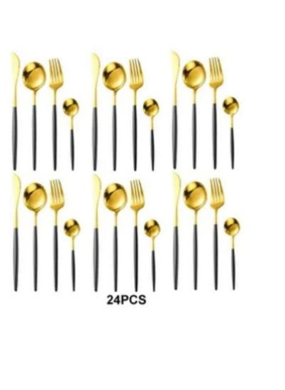 سرویس قاشق و چنگال استیل 24 تکه با سایزهای مختلف مشکی/طلایی