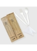 ست قاشق و چنگال یکبار مصرف سفید PLA ظروف طبیعی سازگار با محیط زیست بامبو چنگال قاشق و چاقو با بسته دستمال 100 عددی.