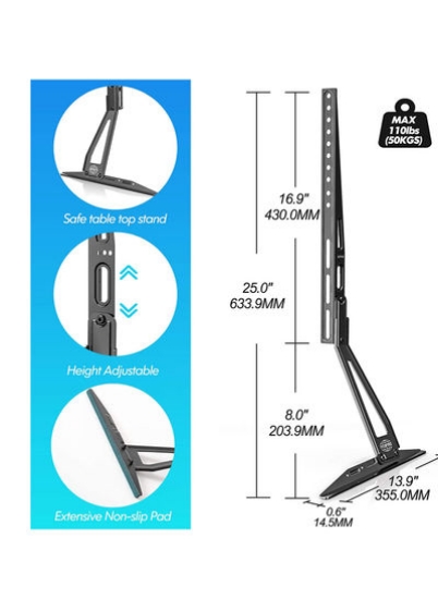 پایه تلویزیون روی میز برای 27 تا 60 اینچ ال سی دی صفحه تخت صفحه نمایش تخت روی میز با قابلیت تنظیم ارتفاع شیب دار