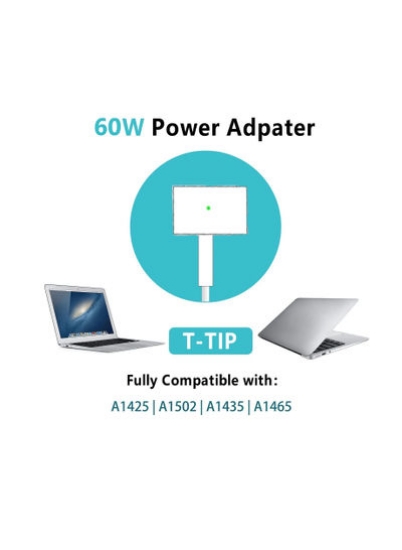 آداپتور برق Ntech سازگار با MacBook Pro/Air 60W Magsafe 2 T-Tip MacBook Charger سازگار با Macbook Pro 13 اینچی و Air 11/13/15/17 اینچ (اواسط 2012-2017)