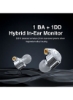 TRN TA1 In Earphone 1BA+1DD Dual Hybrid Earbud هدفون فلزی HIFI Earphone با کابل نقره ای جداشونده MMCX بدون میکروفون