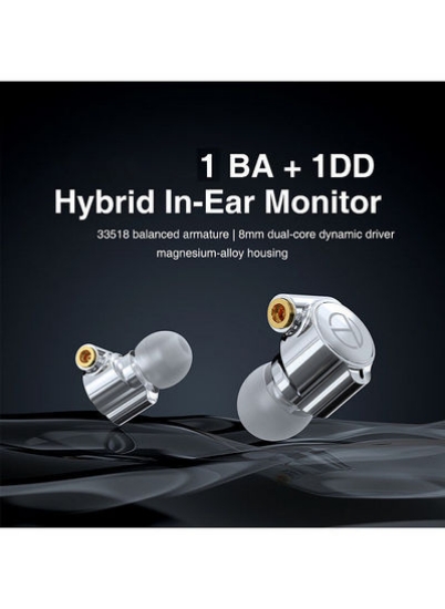 TRN TA1 In Earphone 1BA+1DD Dual Hybrid Earbud هدفون فلزی HIFI Earphone با کابل نقره ای جداشونده MMCX بدون میکروفون