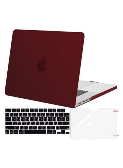 قاب سخت پوسته با صفحه کلید انگلیسی عربی و محافظ صفحه سازگار با MacBook Pro 14 اینچی 2021 نسخه 2022 A2442 M1 Pro M1 Max با صفحه نمایش مایع رتینا XDR با شناسه لمسی شراب قرمز