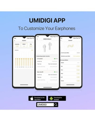 هدفون‌های بی‌سیم، هدفون‌های بی‌سیم UMIDIGI AirBuds U با میکروفون، هدفون‌های بلوتوث 5.1 داخل گوشی، هدفون‌های بلوتوث کنترل لمسی، زمان پخش 24 ساعته برای محل کار، دفتر خانه