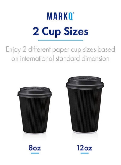بسته 50 عددی فنجان قهوه یکبار مصرف کاغذی سه دیواری با درب برای نوشیدنی های گرم و سرد 12 اونس