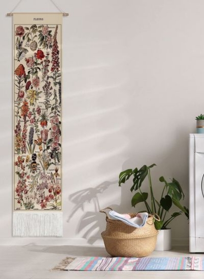 ملیله گل قدیمی 52 × 13 اینچ، ملیله بلند SYOSI به دیوار حلق آویز عمودی ملیله منگوله گیاهی مصور