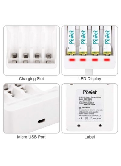 DMK Power 4 عدد باتری قابل شارژ AAA با شارژر USB