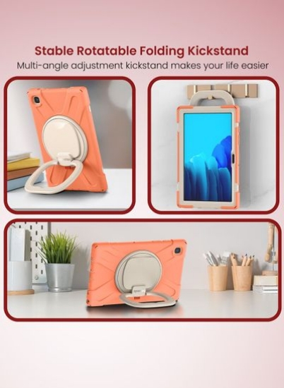 قاب محافظ رنگارنگ مقاوم ضد ضربه Moxedo با پایه 360 چرخشی و بند شانه برای کودکان سازگار برای Samsung Galaxy Tab A7 10.4 اینچی (T500/T505) - Living Coral