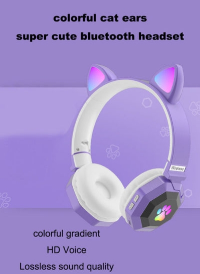 هدست بلوتوث فوق العاده زیبا LS020 رنگارنگ گوش گربه ای بنفش
