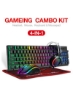 ست کیبورد گیمینگ TF400 Wired Rainbow RGB با نور پس زمینه با هدست نورپردازی RGB و موس پد ضد لغزش