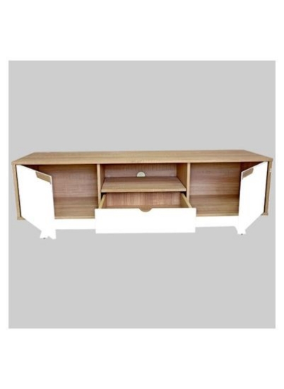 پایه تلویزیون مدرن چوبی برای اتاق نشیمن، واحد تلویزیون اداری پایه های چوب جامد - سفید و قهوه ای