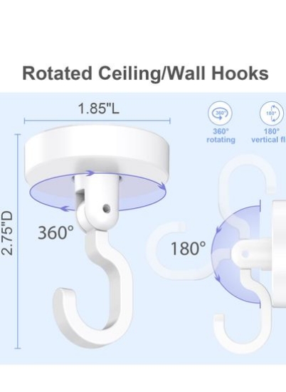 قلاب سقفی چسبنده قوی، قلاب دوش قلاب دیواری چرخشی 360 درجه برای سازماندهی کابینت حمام آشپزخانه اتاق خواب، لباس های حوله ای آویزان، تا 7 پوند (سفید، 6 بسته)