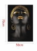 نقاشی دیواری، هنر زنان آفریقایی دکور دیوار هنر دیواری بوم، گردنبند گوشواره طلای پاپ طرح اصلی، نقاشی سیاه و سفید به سبک دختر زیبا، چاپ پوستر بوم بدون قاب (50 x 70 سانتی متر)
