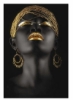 نقاشی دیواری، هنر زنان آفریقایی دکور دیوار هنر دیواری بوم، گردنبند گوشواره طلای پاپ طرح اصلی، نقاشی سیاه و سفید به سبک دختر زیبا، چاپ پوستر بوم بدون قاب (50 x 70 سانتی متر)