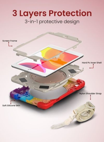 قاب محافظ رنگارنگ مقاوم در برابر ضربه سنگین Moxedo با پایه 360 چرخشی و بند شانه برای کودکان سازگار برای iPad Mini 4 / 5 - قرمز رنگارنگ