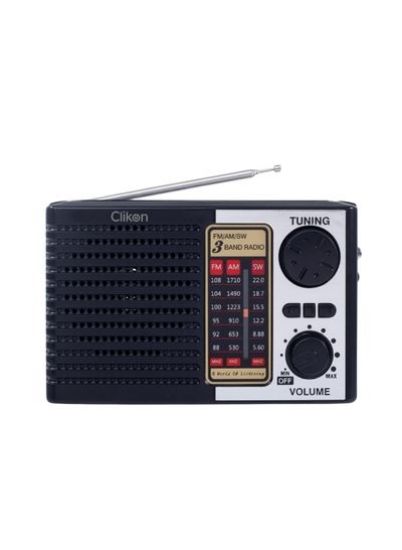 رادیو کلاسیک Candid Clikon با پنل خورشیدی داخلی، اندازه کوچک، اتصال به کارت USB/TF، 2 سال گارانتی، مشکی و نقره ای – CK839