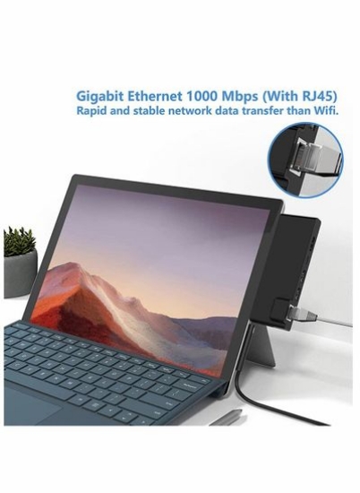 ایستگاه اتصال هاب با آداپتور HDMI + 1000 مگابایت اترنت LAN + USB C PD شارژ + 2 پورت USB 3.0 + SD/TF (Micro SD) مبدل کارت خوان آداپتور ترکیبی برای Microsoft Surface Pro 7