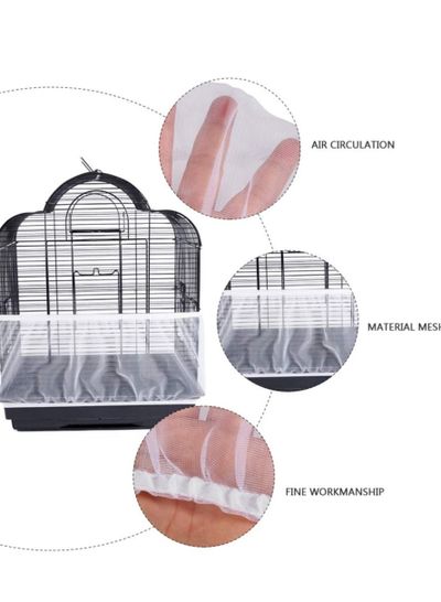 تصویر روکش قفس پرنده، توری توری دامن قفس پرنده قابل تنظیم برای طوطی های قفس پرنده چند ضلعی پاچیدرم و سایر پوشش های توری توری قفس دار قفس کش دار دامن محافظ دامن (محیط 132 سانتی متر، سفید) 
