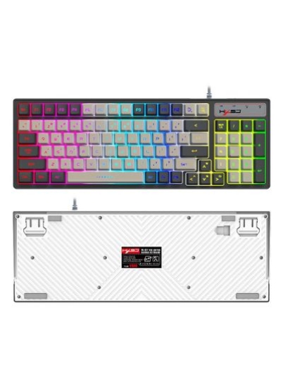 صفحه کلید بازی V600 RGB با نور پس زمینه دو رنگ کیبورد قالب گیری تزریقی کیبورد سیمی منطبق با رنگ خاکستری و مشکی