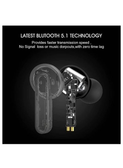 بی‌سیم بلوتوث TWS هدفون داخل گوش ضد آب با حذف نویز باس عمیق کنترل لمسی Ear Buds HIFI Stereo 30H Playtime Earphone برای اندروید آیفون مشکی