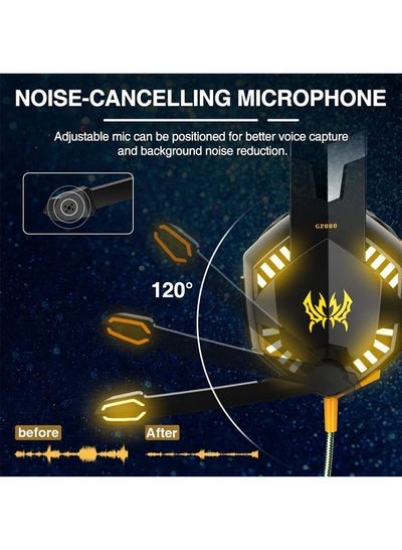هدفون گیمینگ G2000 جک استریو 3.5 میلی متری با میکروفون LED نارنجی روشن