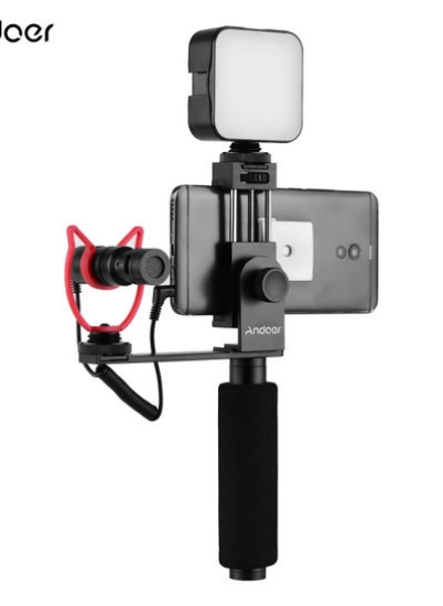 نگهدارنده ضبط ویدیوی گوشی موبایل با دستگیره دستی سیاه و سفید