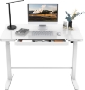 Flexispot Electric Height AdjUStable Standing Desk With Drawer 48 X 24 Inch Tempered Glass White Desktop & Frame Home Office Computer Workstation