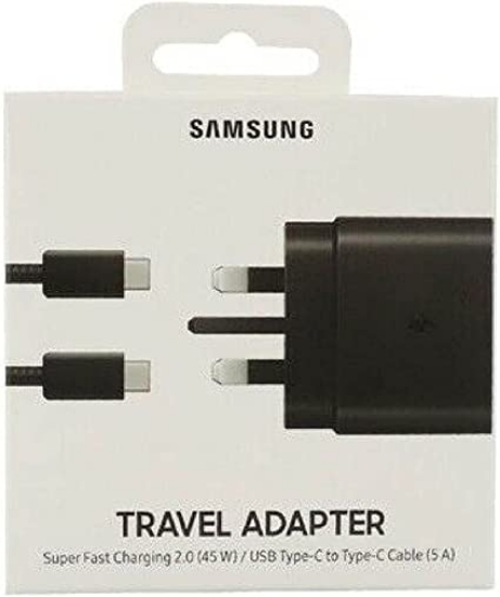 تصویر  شارژر 45 وات سامسونگ (اصل) مدل EP-TA845  ا Samsung Travel Adapter 45W  Samsung UK Travel Adaptor - 45W with USB type C Cable-Black