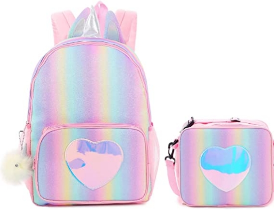 LIMOS Unicorn Lightweight School Backpack with Lunch Bag for Girls, Toddler, Kids, Teen
