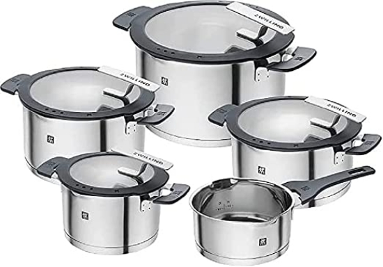Versatile 5-piece pot set, various sizes for cooking, braising, steaming, or warming up