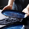 DURABLE CERAMIC: Blue Sumi platters are made from durable, restaurant grade porcelain, fired with a reactive glaze making it chip-resistant and more resistant than regular tableware. Made out of lead-free and non-toxic ceramic, food safe and environmentally friendly.