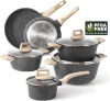 تصویر  ست ظروف گرانیت نچسب، ست قابلمه و تابه 10 عددی CAROTE Nonstick Granite Cookware Sets, 10 Pcs Pots and Pans Set, Non Stick Stone Kitchen Cookware Set with Frying Pans(Granite, Induction Cookware)