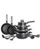 تصویر  سرویس قابلمه 15 پارچه بلک اند دکر BLACK+DECKER 15-Piece Non-Stick Cookware Set (2 Fry Pans, 2 Casseroles, Saucepan, Kadai, 4 Lids & 5 Spatulas) with 5 Layer PTFE Non-Stick Spray Coating BXSGS15BME Black 7.69kg