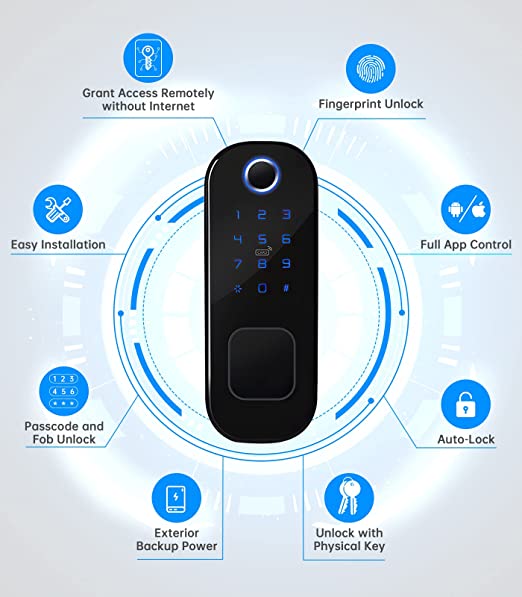 تصویر قفل در هوشمند به همراه اثر انگشت و صفحه کلید مدل Fingerprint Door Lock, Onnoi Keyless Entry Door Lock with Keypads 