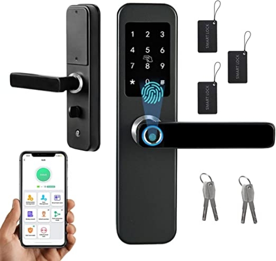 تصویر  قفل در هوشمند به همراه اثر انگشت و صفحه کلید مدل App Controllable Smart Fingerprint Lock, Fingerprint Biometric Door Lock