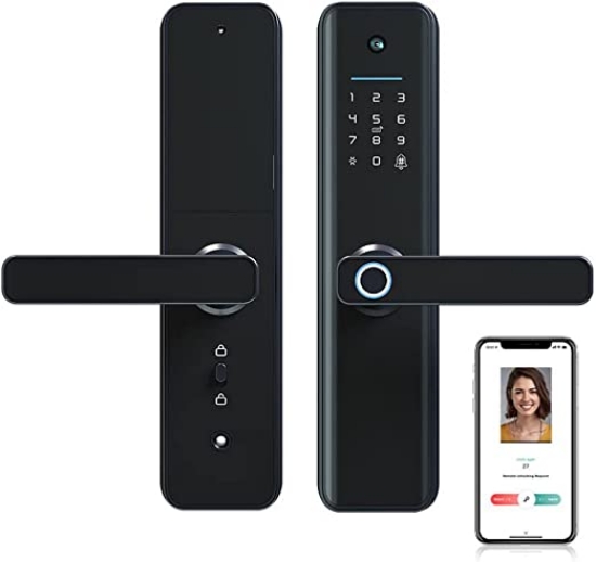 تصویر  قفل در هوشمند به همراه اثر انگشت و دوربین و صفحه کلید مدل Smart Lock,Smart Door Lock with Camera,Fingerprint Door Lock,