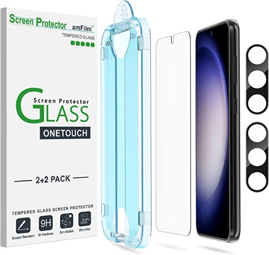 تصویر  محافظ صفحه نمایش و لنز AmFilm سامسونگ گلکسی S23 مدل AmFilm (2 Pack) OneTouch Tempered Glass Screen & Glass Camera Lens Protector for Samsung Galaxy S23 5G 6.1 Inch